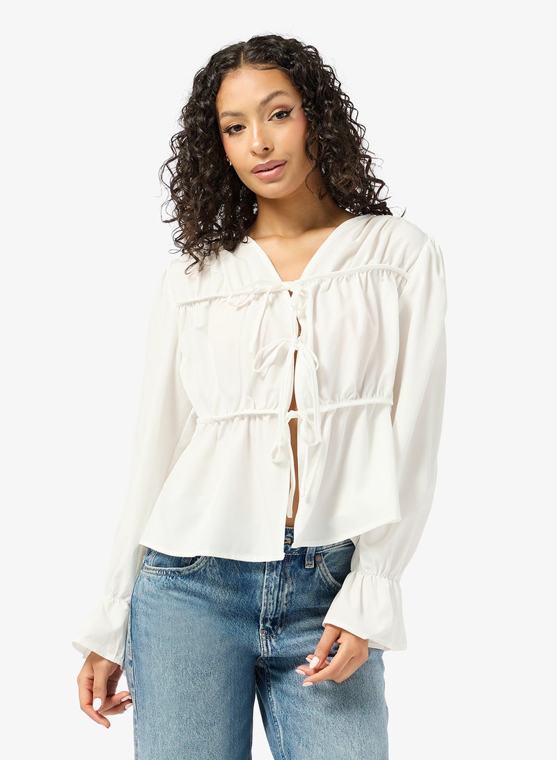 جينجر بلوزة بياقة على شكل حرف  وتفاصيل مجمعة - Image 1